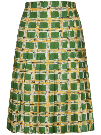 Marni Check-print A-line Skirt In Green