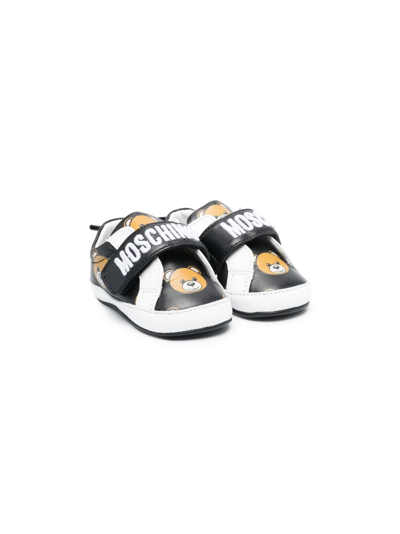 Moschino Babies' Teddy Bear-print Leather Sneakers In 黑色