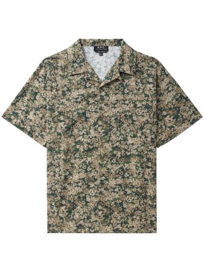 Apc Abstract-print Cotton Shirt In Green
