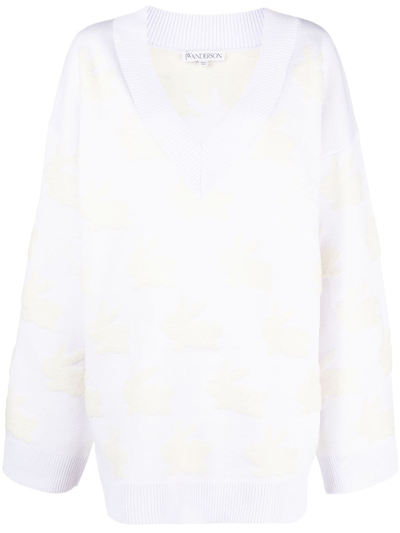 Jw Anderson Logo-patch Intarsia-knit Jumper In White