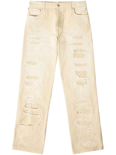 Heron Preston Straight-leg Distressed-finish Jeans In Neutrals