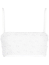 RETROFÉTE FAUX-PEARL EMBELLISHED CROPPED TOP