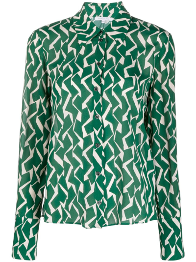 Patrizia Pepe Geometric-print Long-sleeve Shirt In Green