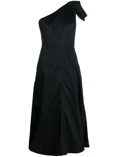 Roland Mouret One-shoulder Cotton-poplin Midi Dress In Black