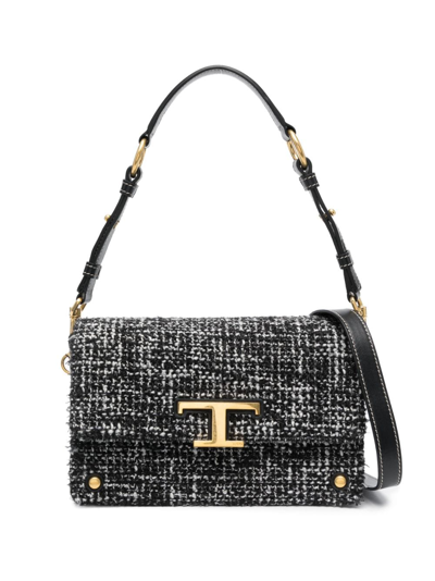 Tod's Cartella Mini T Tweed Shoulder Bag In Nero,bianco