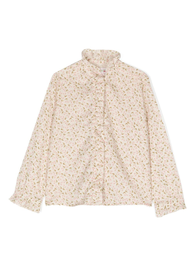 Bonpoint Kids' Cherry-motif Cotton Shirt In Neutrals