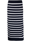 Polo Ralph Lauren Striped Cable-knit Wool-blend Midi Skirt In Blue