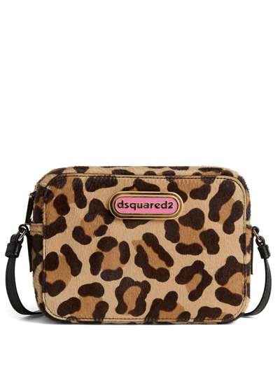 Dsquared2 Logo-plaque Leopard-print Cross Body Bag In Neutrals