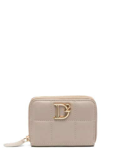 Dsquared2 Logo-plaque Zip-around Wallet In Beige