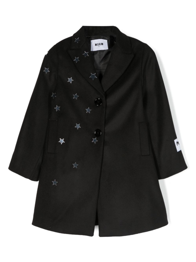 Msgm Kids' Black Coat For Girl With Stars