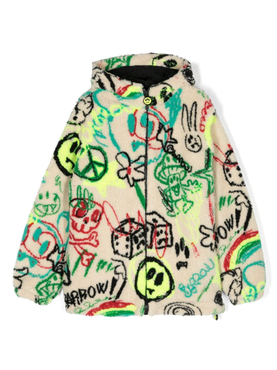 Barrow Kids' Sketch-print Fleece Hooded Jacket In Multi