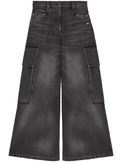 Palm Angels Low-rise Wide-leg Jeans In Black/brown