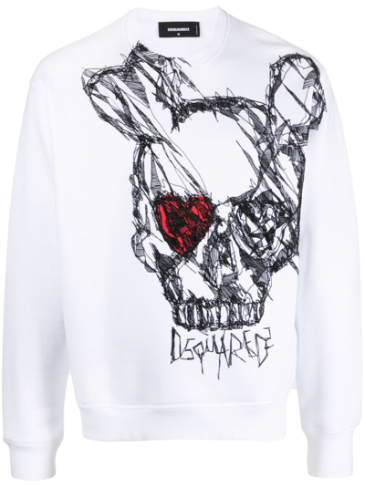 Dsquared2 Skull-print Cotton Sweatshirt In White