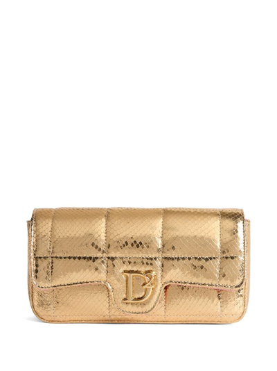 Dsquared2 Logo-plaque Metallic Leather Clutch In Gold