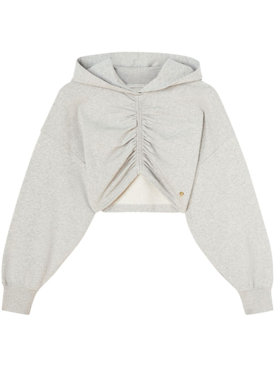 Palm Angels Ruched-detail Cropped Hoodie In Melange Grey Gold