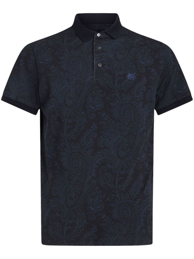 Etro Paisley Cotton Polo Shirt In Blue