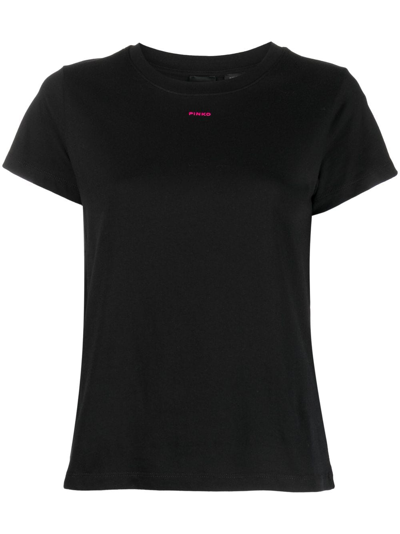 Pinko Logo-print Cotton T-shirt In Nero Fuxia