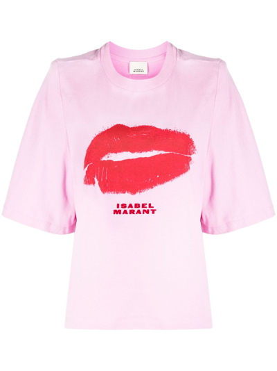 Isabel Marant Lips-print Cotton T-shirt In Pink