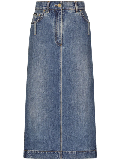 Dolce & Gabbana Logo-plaque Midi Denim Skirt In Variante Abbinata