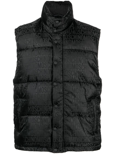 Moschino Jacquard Logo-motif Padded Gilet In Black