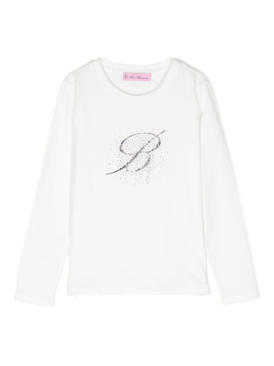 Miss Blumarine Kids' Rhinestone-logo Cotton T-shirt In White