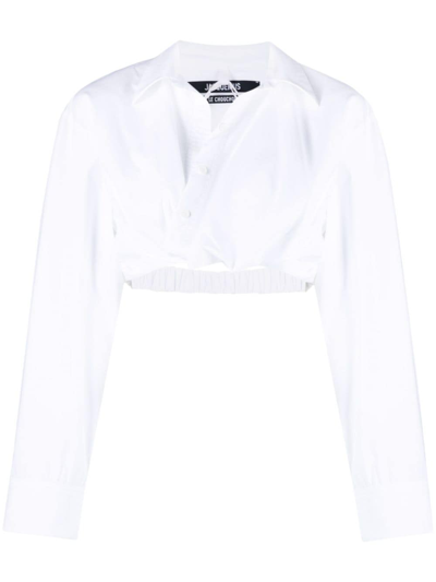 Jacquemus La Chemise Bahia Cotton-blend Cropped Top In White