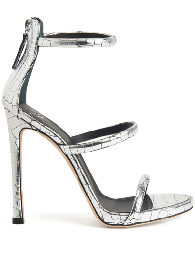 Giuseppe Zanotti Harmony 120mm Metallic-effect Sandals In Silver