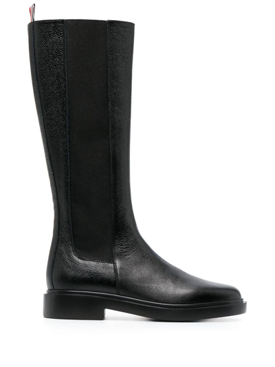 Thom Browne 4-bar Stripes Knee-high Chelsea Boots In Grained Leather In Black