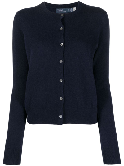Polo Ralph Lauren Ribbed-knit Crew-neck Cardigan In Blue
