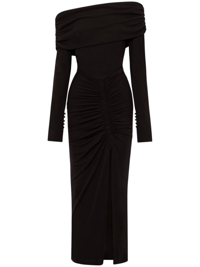 Nicholas Ascha Ruched One Shoulder Midi Dress In Black