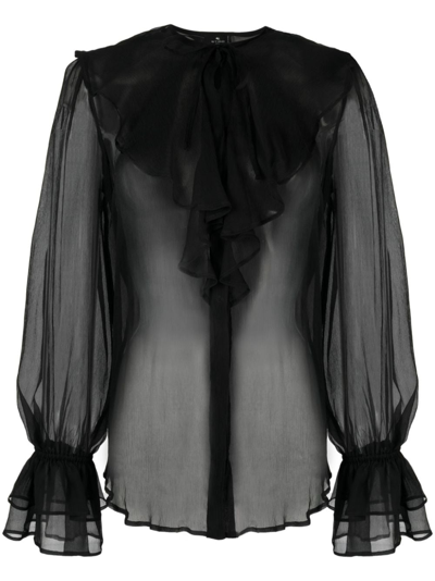 Etro Semi-sheer Ruffled Blouse In Black