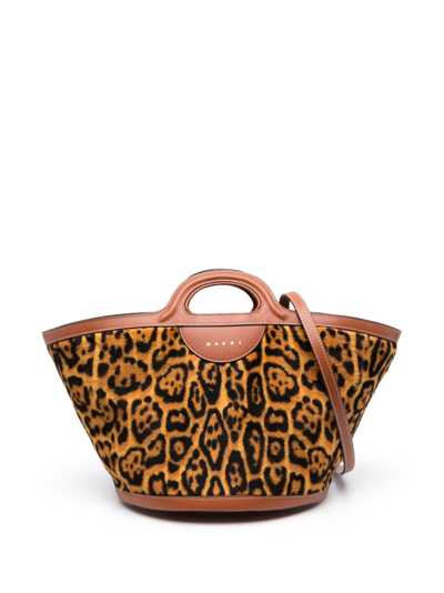 Marni Tropicalia Leopard-print Bucket Bag In Brown