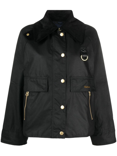 Barbour Catton Wax Jacket In Black Sage Tartan