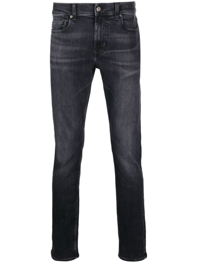 7 For All Mankind Mid-rise Skinny Jeans In Black