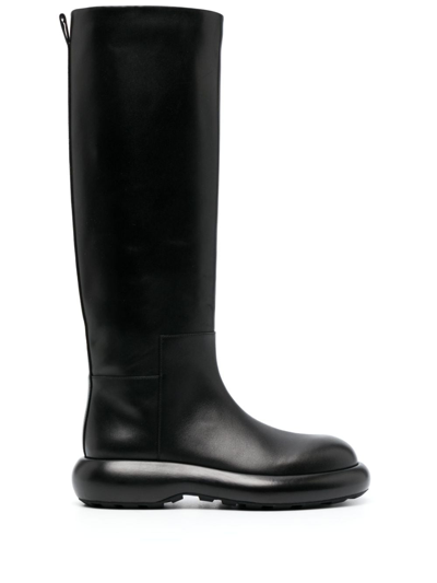 Jil Sander Knee-high Flat Leather Boots In Black