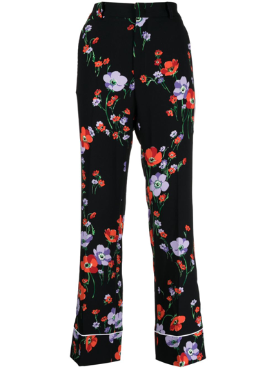 N°21 Floral-print Straight-leg Trousers In Black