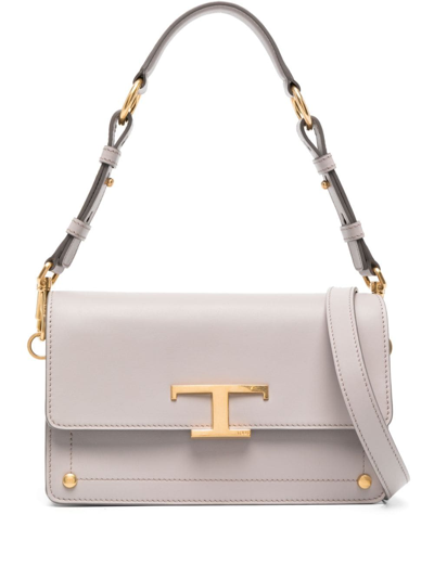 Tod's T Timeless Leather Shoulder Bag In Grey