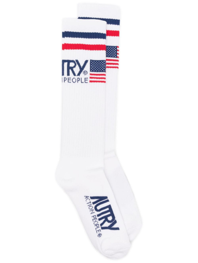 Autry Intarsia-knit Ribbed Socks In White