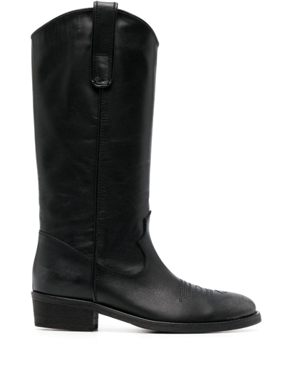 Via Roma 15 Black Leather Western-style Boots In Nero