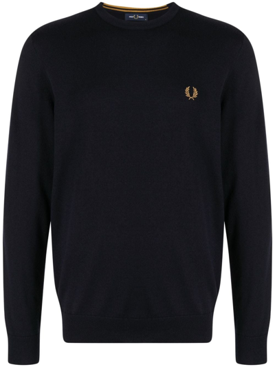 Fred Perry Logo-embroidered Crew-neck Jumper In Navy 795