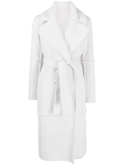Patrizia Pepe Double-breasted Shearling-trim Coat In White