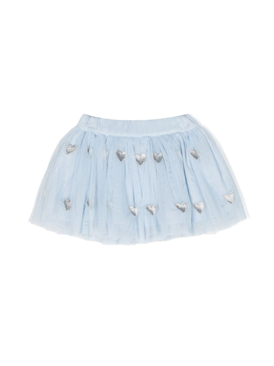 Stella Mccartney Babies' Heart-embroidery Tulle Skirt In Azzurro