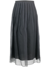 Brunello Cucinelli Black Silk Organza Midi Skirt In Grey