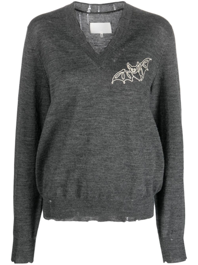 Maison Margiela Bat-print Wool Jumper In Grey