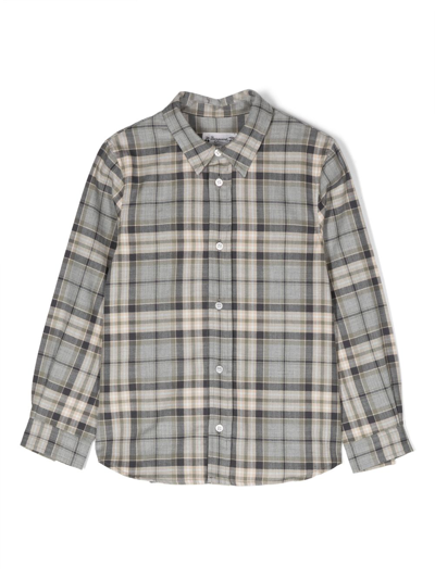 Bonpoint Kids' Check-print Button-down Shirt In Grey