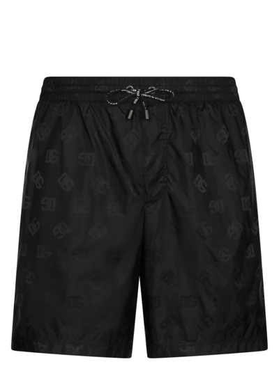 Dolce & Gabbana Monogram-print Swim Shorts In Black