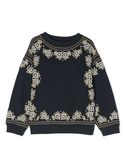 Bonpoint Kids' Motif-embroidered Cotton Sweatshirt In Blue