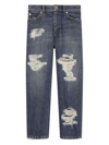 Dolce & Gabbana Rip-detail Straight-leg Jeans In Blue