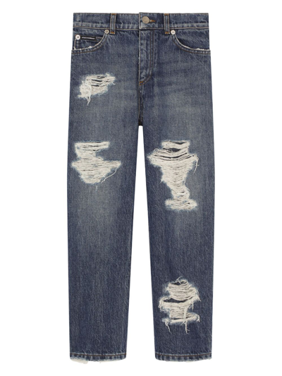 Dolce & Gabbana Kids' Rip-detail Straight-leg Jeans In Blue