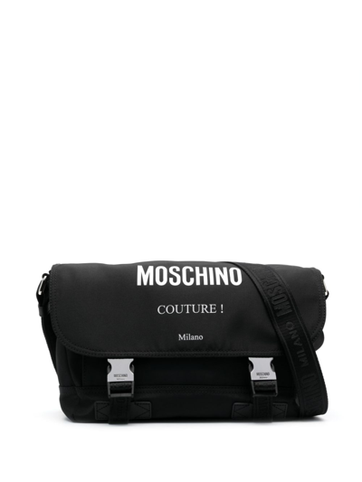 Moschino Logo-print Shoulder Bag In Black